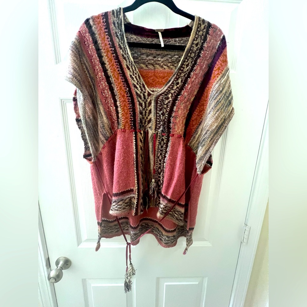Free People Burgundy Rose V Neck Sweater